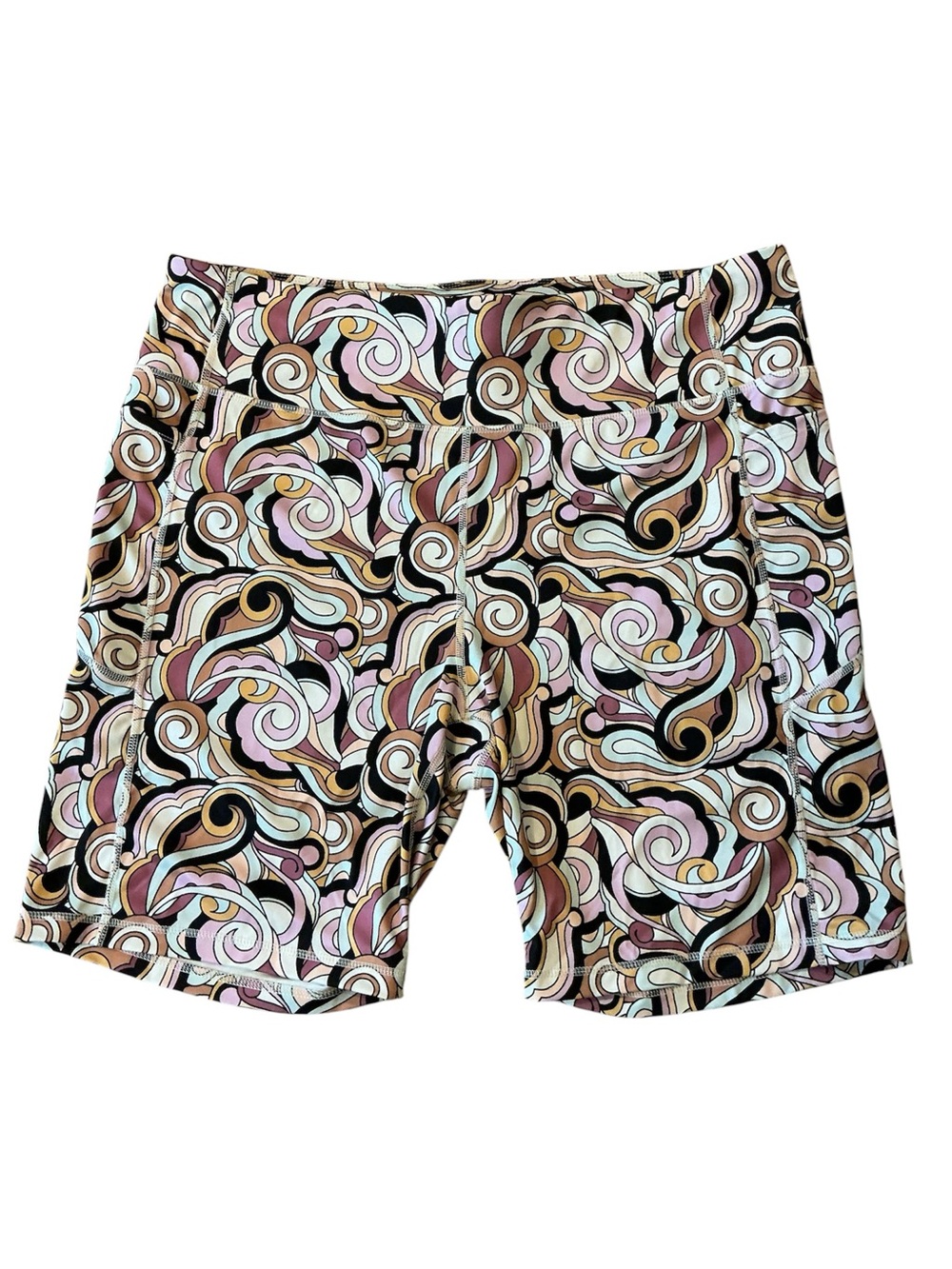 Kensie Woman’s  Swirl Print Athletic Shorts - Pink, Black, Tan 3X NWOT